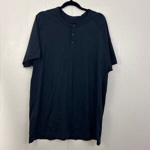 Lululemon Metal Vent Tech Henley Mens XL Navy Blue Short Sleeve Training Shirt